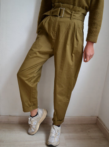 Pantalon Taille Haute Kaki