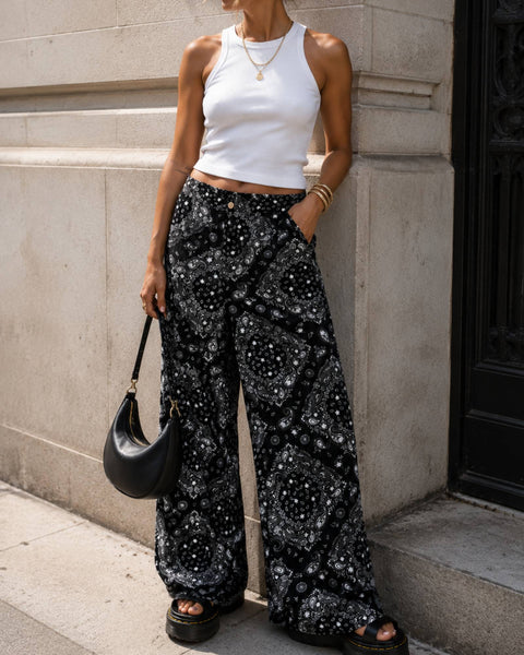 Pantalon Fluide Bandana Noir