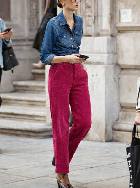 Pantalon Velours côtelé rose vintage