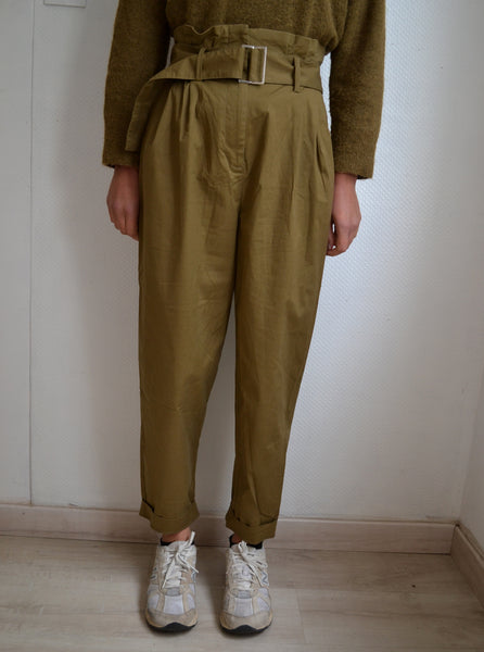 Pantalon Taille Haute Kaki