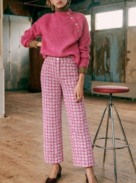 Pantalon Larges Jambes Tweed