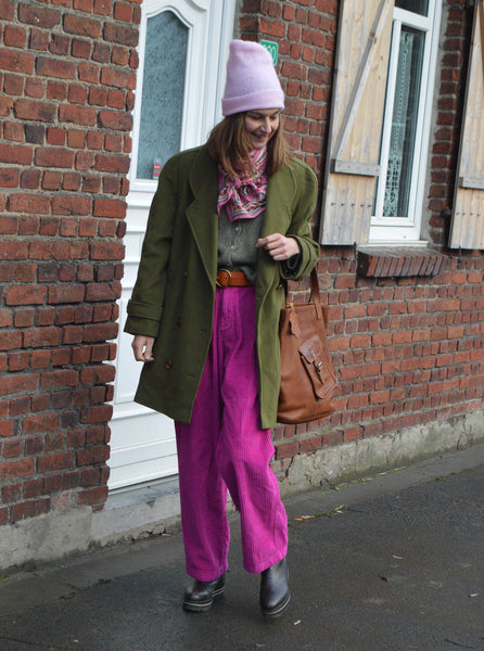 Pantalon fuchsia côtelé