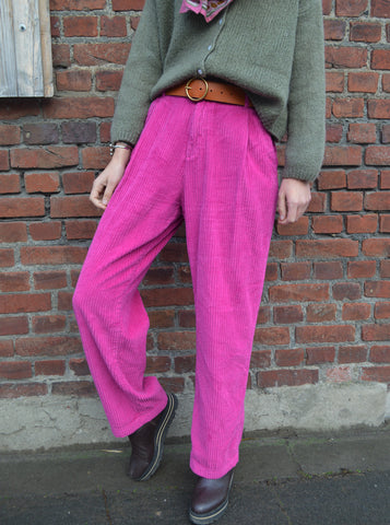 Pantalon fuchsia côtelé