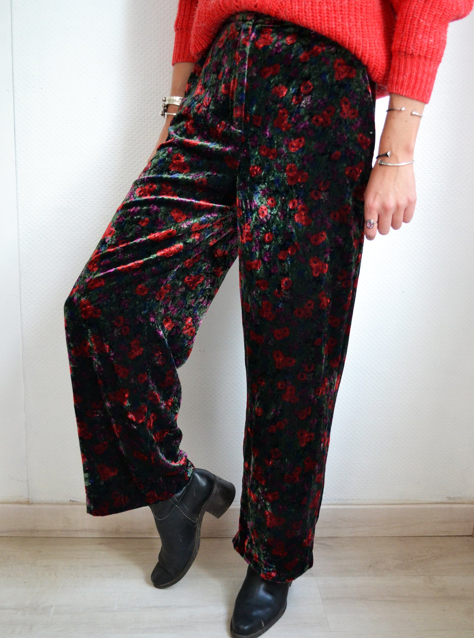 Pantalon Velours fleuri