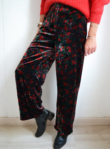 Pantalon Velours fleuri