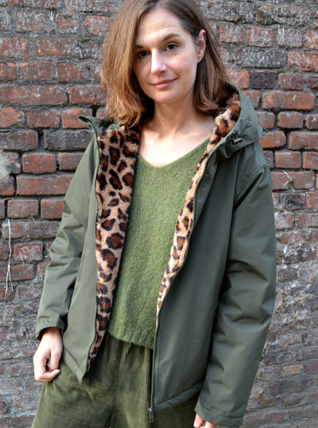 Veste Parka Kaki Fourrée Léopard Escandelle