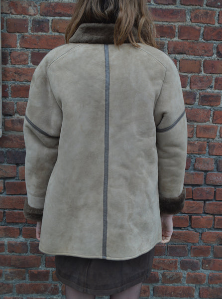 Manteau Peau Lainée Taupe Vintage