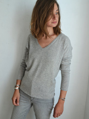 Pull col V Gris Cachemire