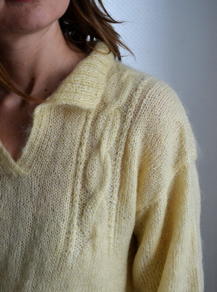 Pull Mohair Fait Main Jaune Doux