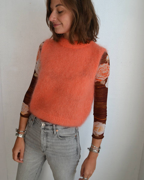 Pull Sans Manche Abricot Mohair