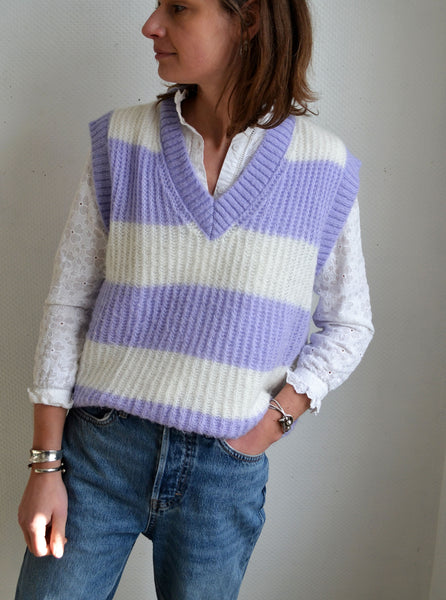 Pull Sans Manche rayé Lilas