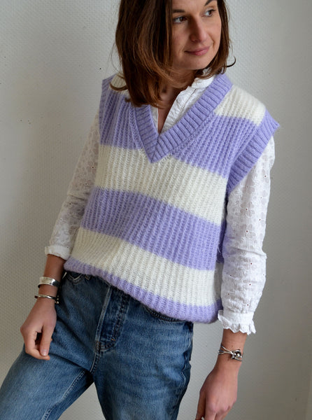 Pull Sans Manche rayé Lilas