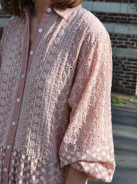 Robe Bohème Rose Broderies