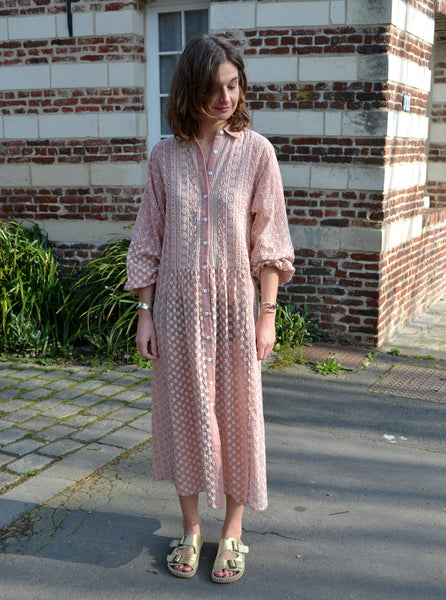 Robe Bohème Rose Broderies