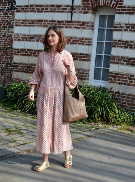 Robe Bohème Rose Broderies