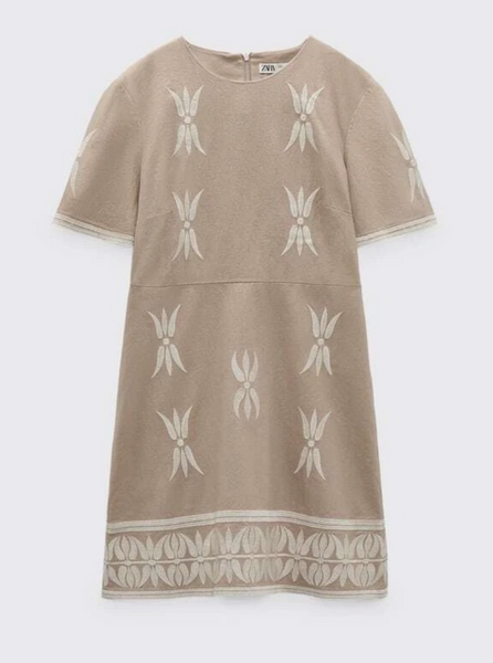 Robe brodée Taupe