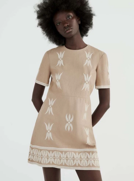 Robe brodée Taupe
