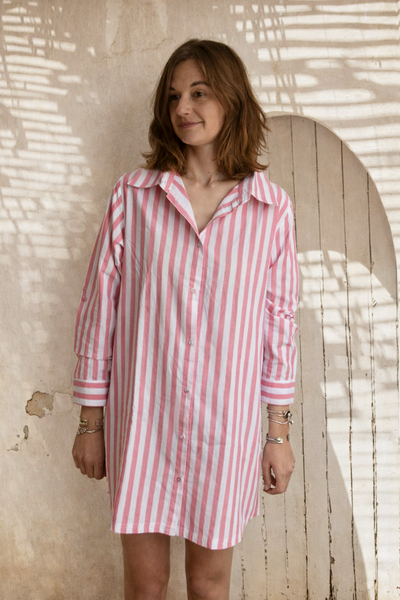 Robe Chemise rayée Rose et Blanc