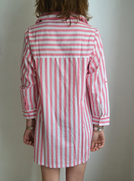 Robe Chemise rayée Rose et Blanc