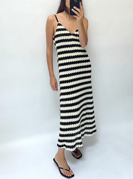 Robe Crochet rayée Dos Nu