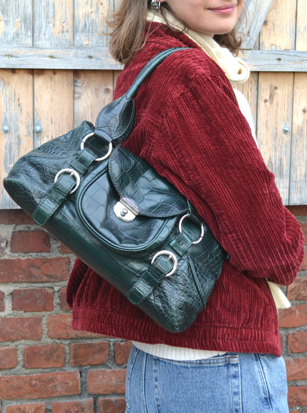 Sac en cuir croco  Coccinelle  Vert Sapin