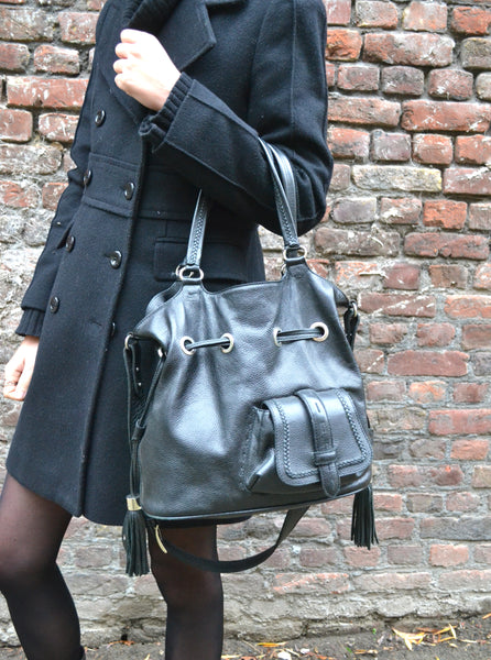 Sac Seau en cuir noir