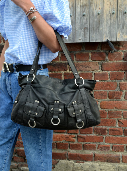 Sac Cuir Fuchsia Noir
