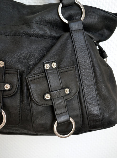 Sac Cuir Fuchsia Noir