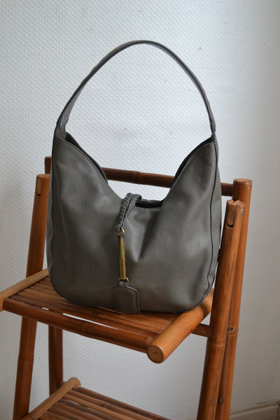 Sac en cuir demi lune gris Lamarthe