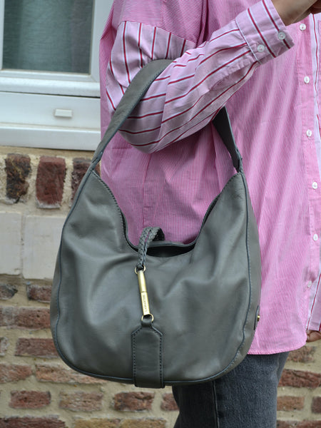 Sac en cuir demi lune gris Lamarthe