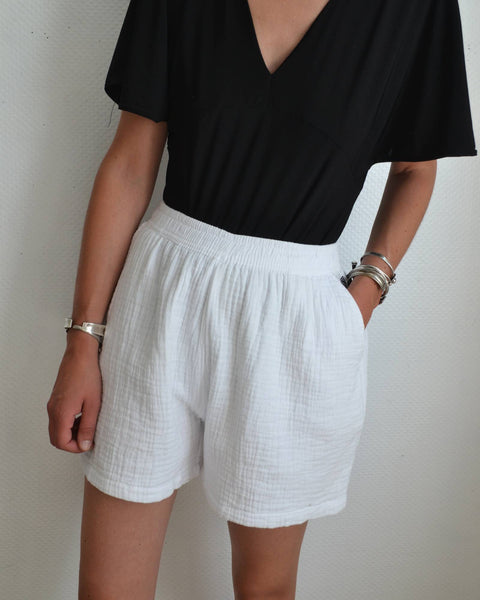 Short Blanc Gaze De Coton