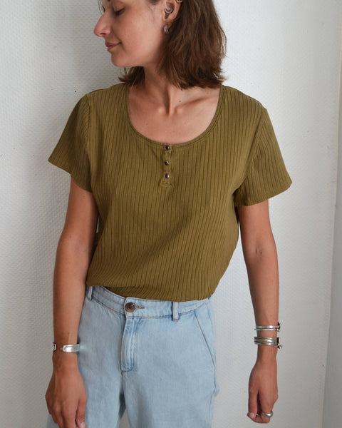T-shirt Kaki Côtelé