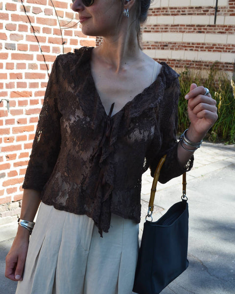 Top dentelle Chocolat Vintage