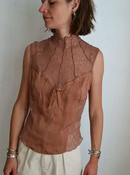 Top Soie & Dentelle Marron Glacé
