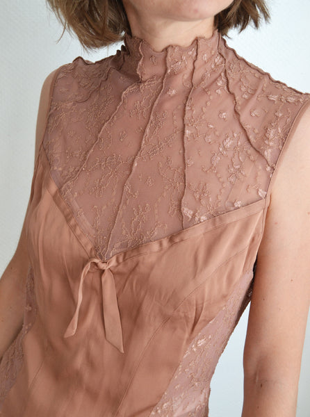 Top Soie & Dentelle Marron Glacé