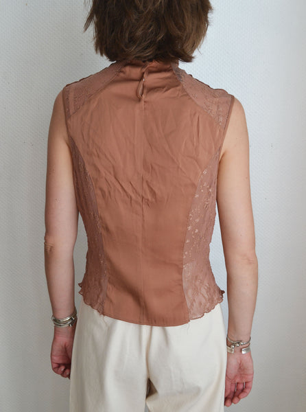 Top Soie & Dentelle Marron Glacé