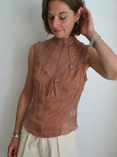 Top Soie & Dentelle Marron Glacé