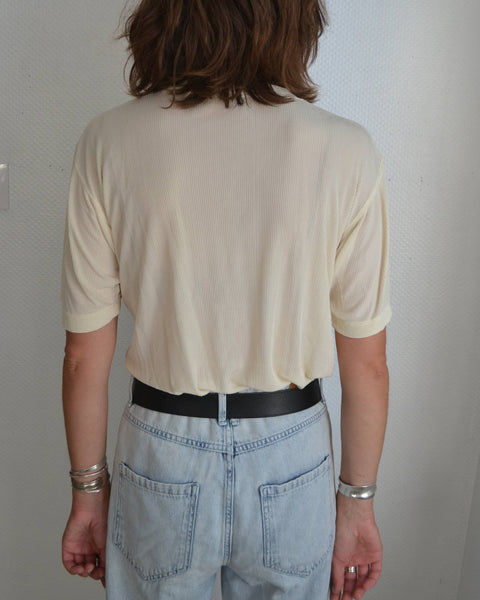 T-shirt en Soie côtelé écru