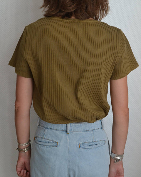 T-shirt Kaki Côtelé