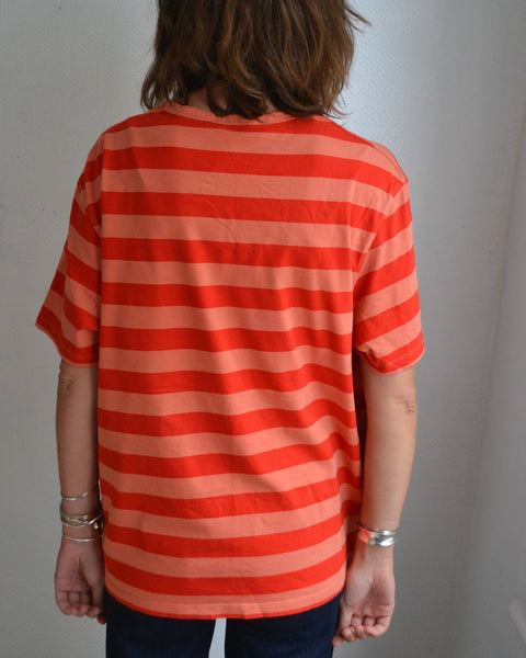 T-shirt Rayé Saumon Rouge