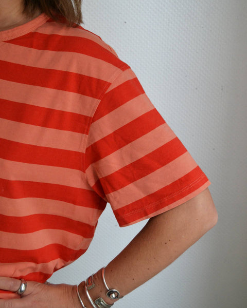 T-shirt Rayé Saumon Rouge