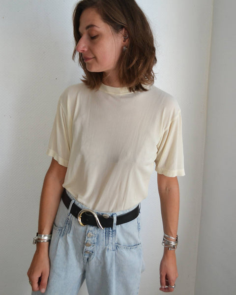 T-shirt en Soie côtelé écru