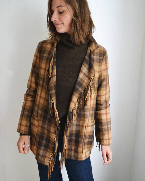 Veste à franges Tartan Marron