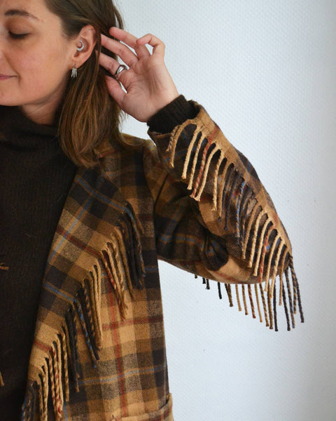 Veste à franges Tartan Marron