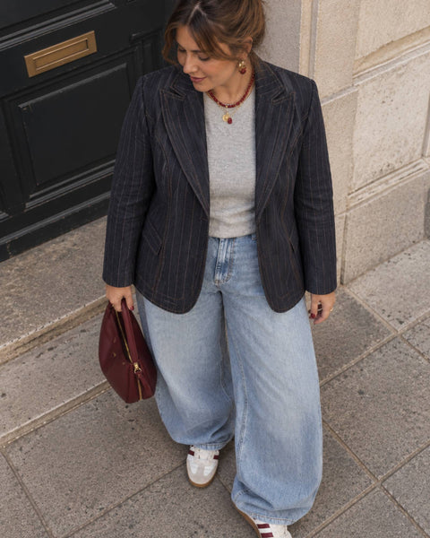 Veste blazer Denim Rayée Marine