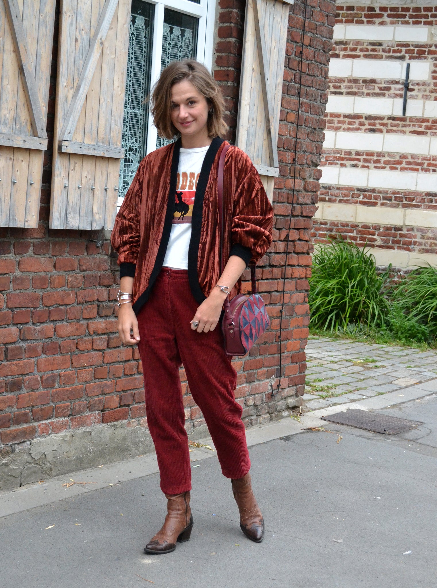 Veste Bomber velours brique Vintage