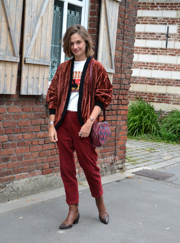Veste Bomber velours brique Vintage