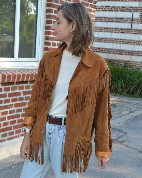 Veste en daim à franges Vintage