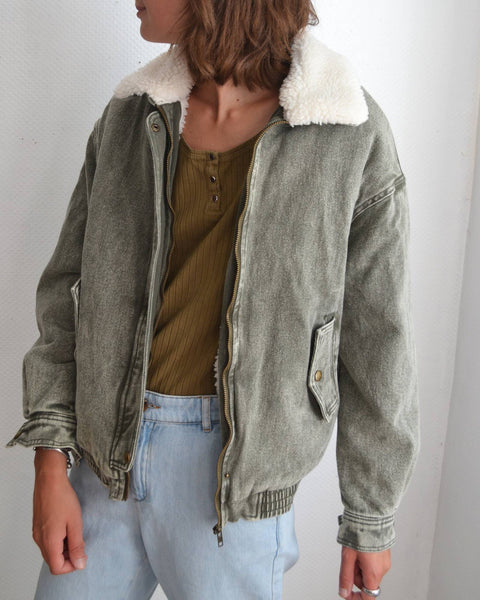 Veste en Jean Sherpa Kaki