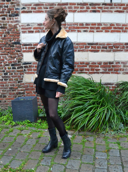 Veste Bombardier en Cuir Noir